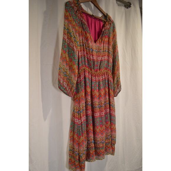 Diane Von Furstenberg Peasant Silk Dress Smocked Multi Floral Parry Sz 12 Womens - Picture 4 of 10